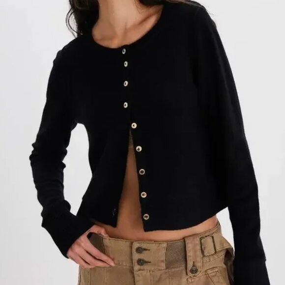 NWT Free People Nocturnal Solid Cashmere Wool Cardigan Button Down Black XS $128 - Picture 10 of 10